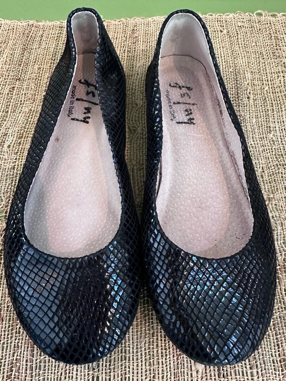 FS/NY womens 7.5 French Sole Zeppa Black Snakeskin Leather Ballet SHOES New York